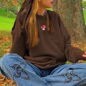 Yesstyle Brown Crewneck with Embroidered Mushroom